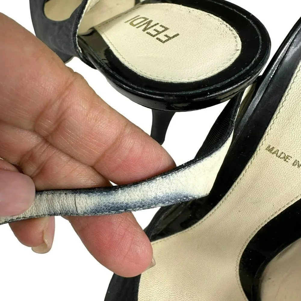 Fendi Designer Shoes Black Satin Open Toes Sandals 38.5 /‎ 7.5